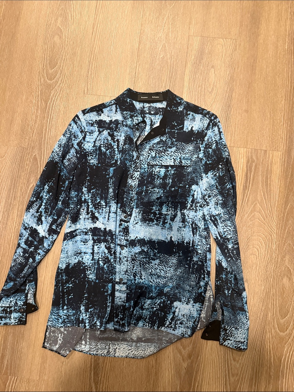 Proenza Schouler Blue and Black Abstract Button-Up Shirt Jacket